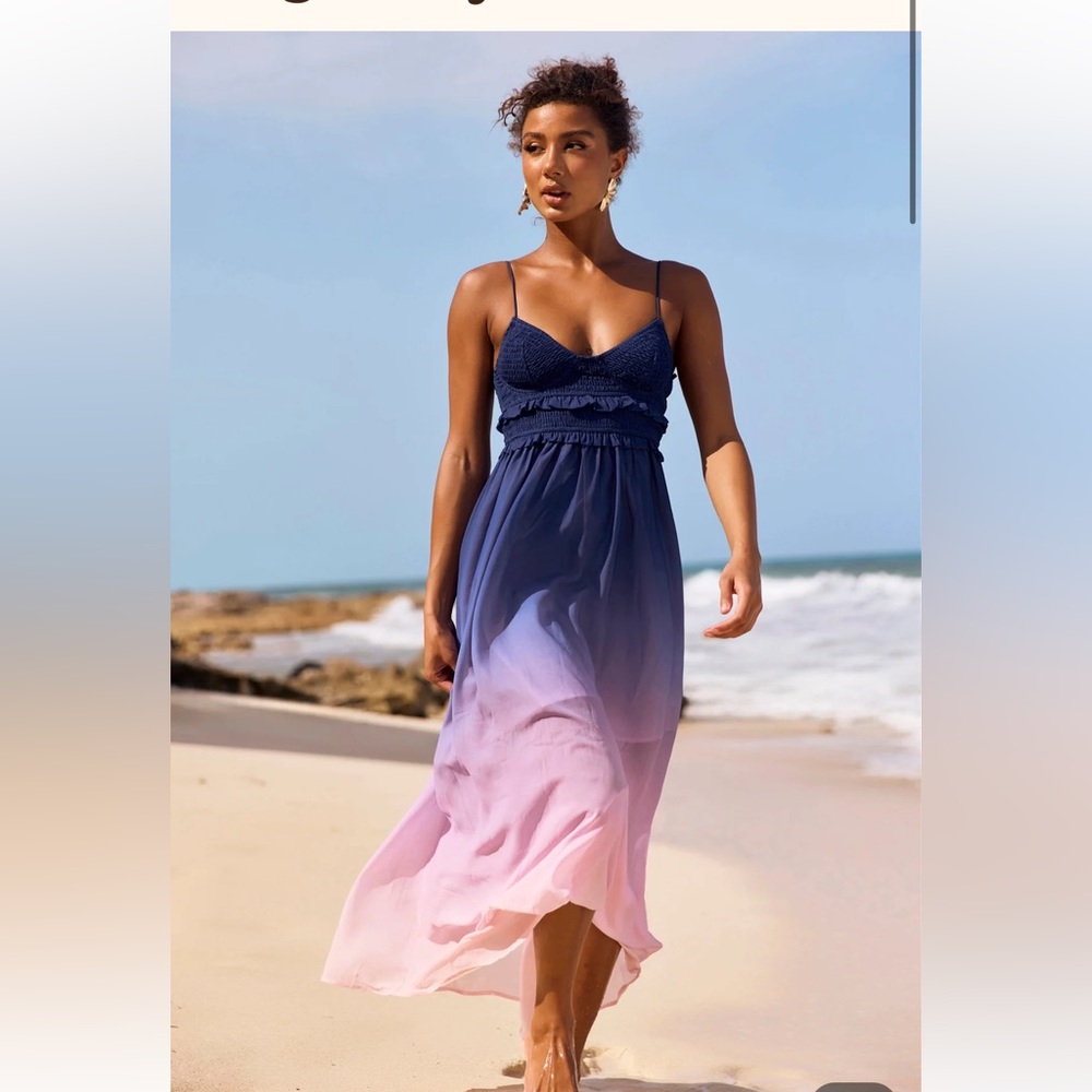 NWT SAGE+PAIGE Moonscapes Blue and Pink‎ ombré Maxi Dress size Small